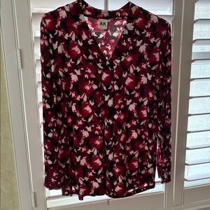 Anne Klein Burgundy and Black Patterned Blouse